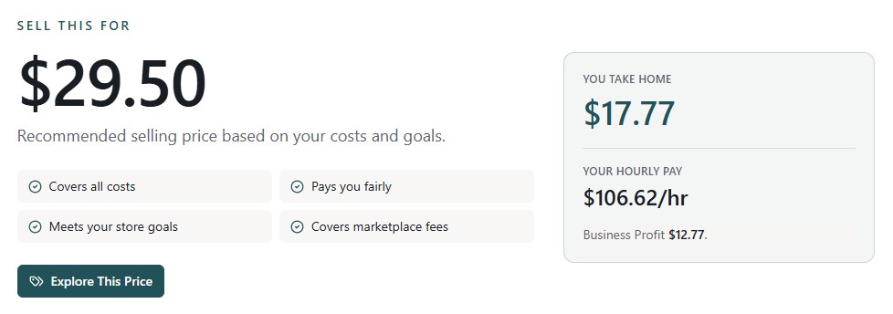 Maker Forge dashboard preview showing time value, store goals, money flow, and profit by sales channel.